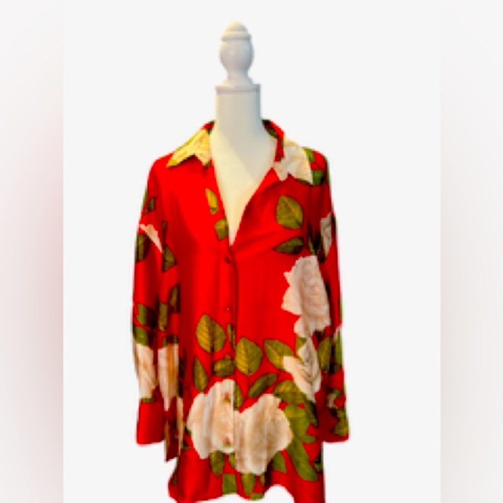 Zara Red Floral Button Up. Size XL
